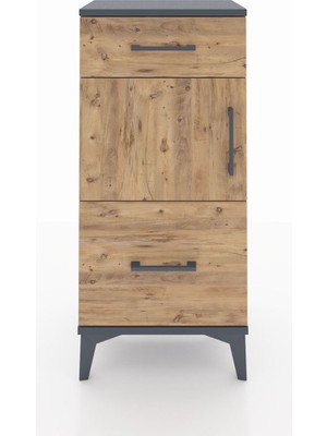 Arges Komodin Tek Raflı 2 Çekmeceli Tek Kapaklı 44X30X96 Antrasit-Çam