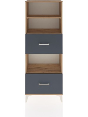 Arges Dolap 3 Raflı 2 Çekmeceli 60X30X163 Çam-Antrasit