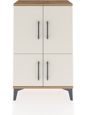 Arges Komodin 2 Raflı 4 Kapaklı 60X30X96 Çam-Aytaşı