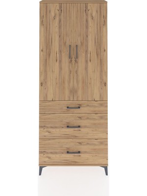 Arges Dolap 3 Raflı 3 Çekmeceli 2 Kapaklı 88X30X221 Çam-Çam