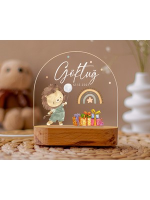 Kişiye Özel Bebek Gece Lambası, Kahverengi, Yumuşak ve Sıcak Işık