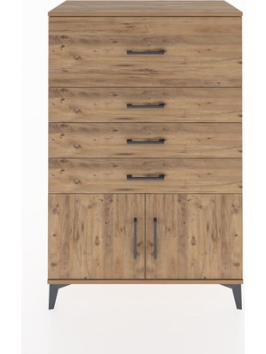 Hyperion Dolap 4 Çekmeceli 2 Kapaklı 88X44X134 Çam-Çam
