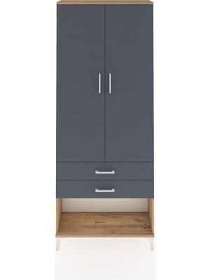 Arges Dolap 3 Raflı 2 Çekmeceli 2 Kapaklı 88X30X221 Çam-Antrasit