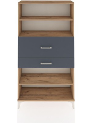 Arges Dolap 3 Raflı 2 Çekmeceli 88X30X163 Çam-Antrasit