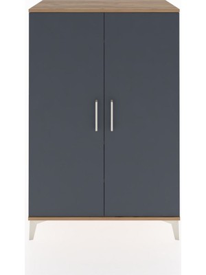 Hyperion Dolap 2 Raflı 2 Kapaklı Tek Askılı 88X44X134 Çam-Antrasit