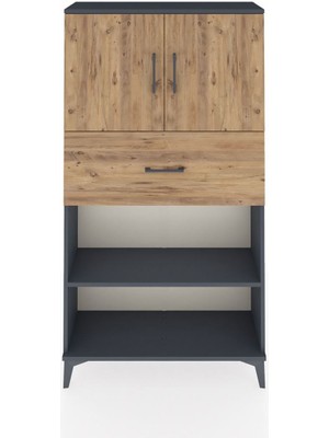 Arges Dolap 3 Raflı Tek Çekmeceli 2 Kapaklı 88X30X163 Antrasit-Çam