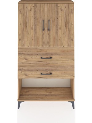 Arges Dolap 2 Raflı 2 Çekmeceli 2 Kapaklı 88X30X163 Çam-Çam