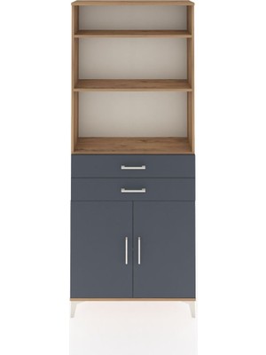 Arges Dolap 4 Raflı 2 Çekmeceli 2 Kapaklı 88X30X221 Çam-Antrasit