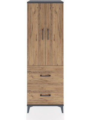 Hyperion Dolap 3 Raflı 2 Çekmeceli 2 Kapaklı 60X44X182 Antrasit-Çam