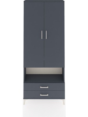 Arges Dolap 4 Raflı 2 Çekmeceli 2 Kapaklı 88X30X221 Antrasit-Antrasit