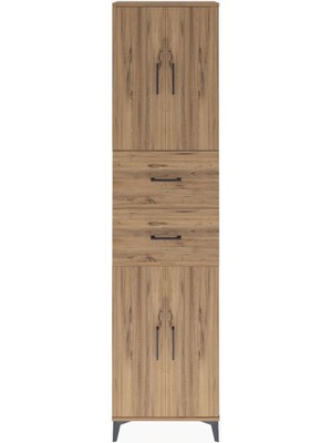 Arges Dolap 5 Raflı 2 Çekmeceli 4 Kapaklı 60X30X243 Çam-Çam