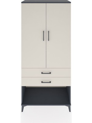 Hyperion Dolap 4 Raflı 2 Çekmeceli 2 Kapaklı 88X44X195 Antrasit-Aytaşı