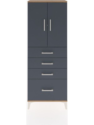Arges Dolap 2 Raflı 4 Çekmeceli 2 Kapaklı 60X30X163 Çam-Antrasit