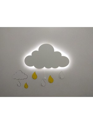 Renkli Işıklı Ahşap Bulut Gece Lambası Çocuk Odası Dekoru