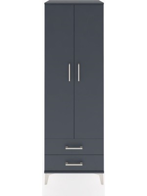Hyperion Dolap 4 Raflı 2 Çekmeceli 2 Kapaklı 60X44X182 Antrasit-Antrasit