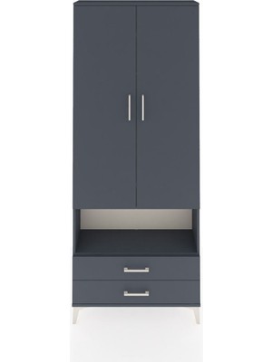 Arges Dolap 3 Raflı 2 Çekmeceli Tek Askılı 88X30X221 Antrasit-Antrasit