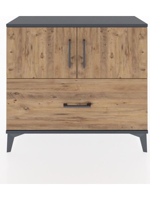 Arges Şifonyer 2 Raflı Tek Çekmeceli 2 Kapaklı 88X30X80 Antrasit-Çam