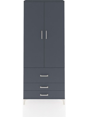 Arges Dolap 3 Raflı 3 Çekmeceli 2 Kapaklı 88X30X221 Antrasit-Antrasit