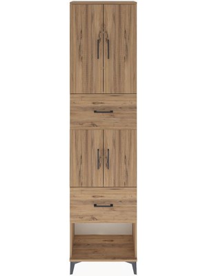 Arges Dolap 5 Raflı 2 Çekmeceli 4 Kapaklı 60X30X243 Çam-Çam