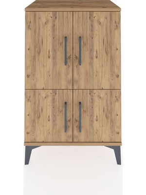 Hyperion Komodin 3 Raflı 4 Kapaklı 60X44X96 Çam-Çam