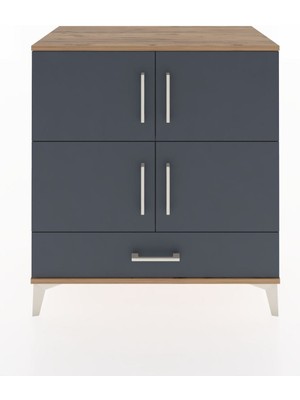 Hyperion Şifonyer 2 Raflı Tek Çekmeceli 4 Kapaklı 88X44X96 Çam-Antrasit