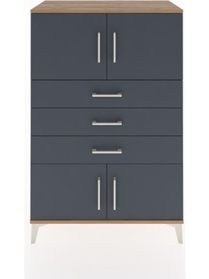 Hyperion Dolap Tek Raflı 3 Çekmeceli 4 Kapaklı 88X44X134 Çam-Antrasit