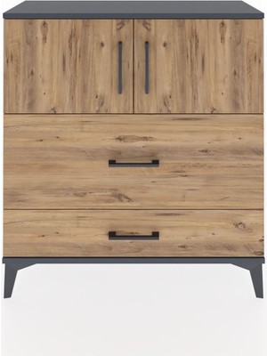 Arges Şifonyer 2 Raflı 2 Çekmeceli 2 Kapaklı 88X30X96 Antrasit-Çam