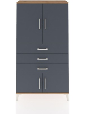 Arges Dolap 2 Raflı 3 Çekmeceli 4 Kapaklı 88X30X163 Çam-Antrasit