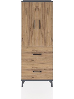 Arges Dolap 3 Raflı 2 Çekmeceli 2 Kapaklı 60X30X163 Antrasit-Çam