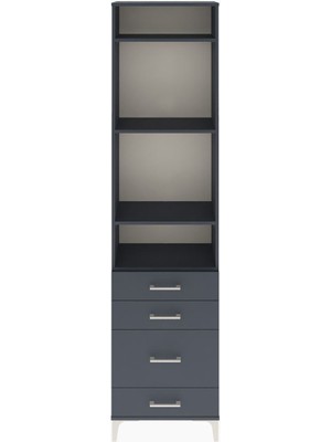 Arges Dolap 4 Raflı 4 Çekmeceli 60X30X243 Antrasit-Antrasit