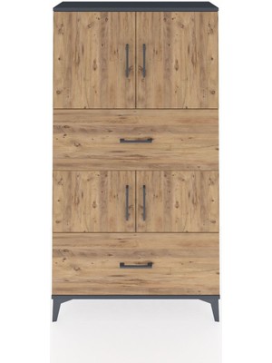 Arges Dolap 3 Raflı 2 Çekmeceli 4 Kapaklı 88X30X163 Antrasit-Çam