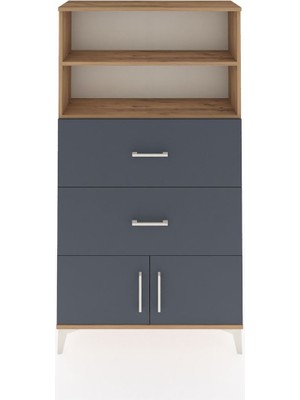 Arges Dolap 2 Raflı 2 Çekmeceli 2 Kapaklı 88X30X163 Çam-Antrasit
