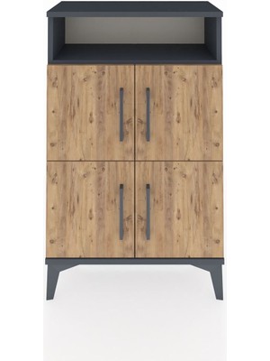 Arges Komodin Tek Raflı 4 Kapaklı 60X30X96 Antrasit-Çam