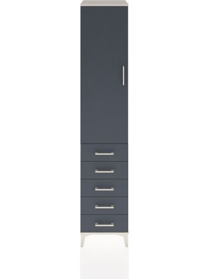 Hyperion Dolap 3 Raflı 5 Çekmeceli Tek Kapaklı 44X44X221 Aytaşı-Antrasit