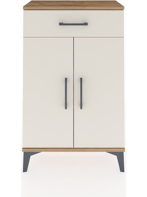 Arges Komodin 2 Raflı Tek Çekmeceli 2 Kapaklı 60X30X96 Çam-Aytaşı