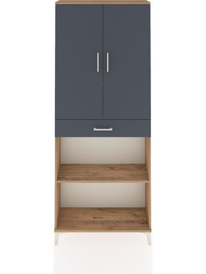 Arges Dolap 4 Raflı Tek Çekmeceli 2 Kapaklı 88X30X221 Çam-Antrasit