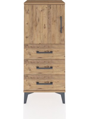 Arges Komodin 2 Raflı 3 Çekmeceli Tek Kapaklı 44X30X106 Çam-Çam