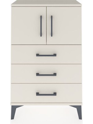 Arges Komodin Tek Raflı 3 Çekmeceli 2 Kapaklı 60X30X96 Aytaşı-Aytaşı