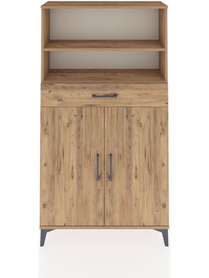 Arges Dolap 3 Raflı Tek Çekmeceli 2 Kapaklı 88X30X163 Çam-Çam