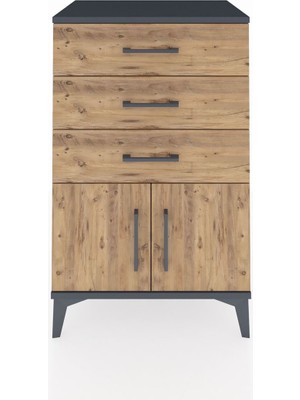 Hyperion Komodin 3 Çekmeceli 2 Kapaklı 60X44X96 Antrasit-Çam