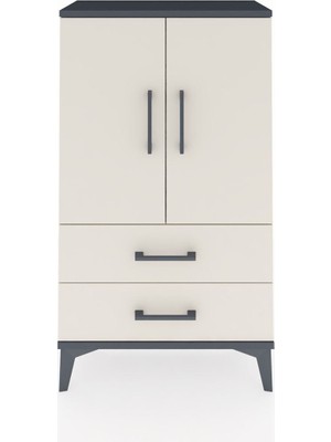 Arges Komodin 2 Raflı 2 Çekmeceli 2 Kapaklı 60X30X106 Antrasit-Aytaşı