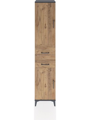 Hyperion Dolap 4 Raflı 2 Çekmeceli 2 Kapaklı 44X44X221 Antrasit-Çam