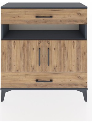 Arges Şifonyer 3 Raflı 2 Çekmeceli 2 Kapaklı 88X30X96 Antrasit-Çam