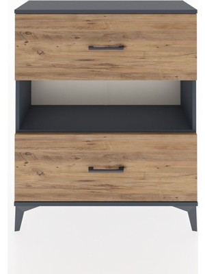 Arges Şifonyer Tek Raflı 2 Çekmeceli 88X30X106 Antrasit-Çam