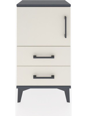 Arges Komodin 2 Raflı 2 Çekmeceli Tek Kapaklı 44X30X80 Antrasit-Aytaşı