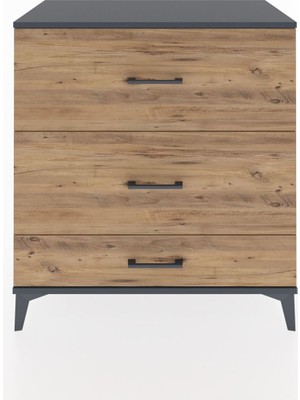 Hyperion Şifonyer 3 Çekmeceli 88X44X96 Antrasit-Çam