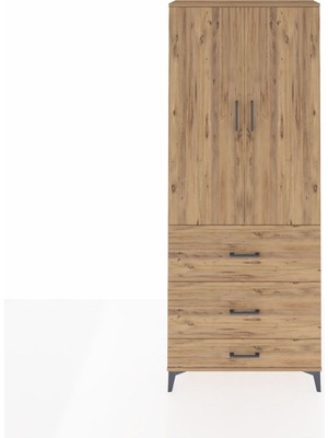 Arges Dolap 3 Raflı 3 Çekmeceli 2 Kapaklı 88X30X221 Çam-Çam