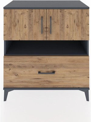 Hyperion Şifonyer 2 Raflı Tek Çekmeceli 2 Kapaklı 88X44X96 Antrasit-Çam