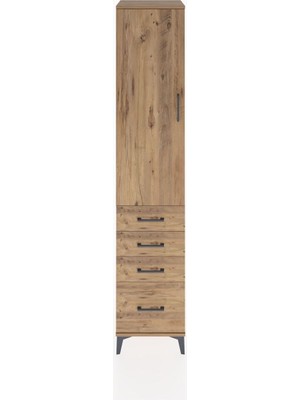 Hyperion Dolap 3 Raflı 4 Çekmeceli Tek Kapaklı 44X44X221 Çam-Çam