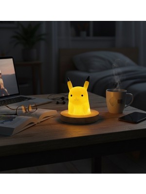 El Yapımı Figürlü Epoksi Gece Lambası, Sevimli Pikachu Tasarımı, Sarı Renkli.